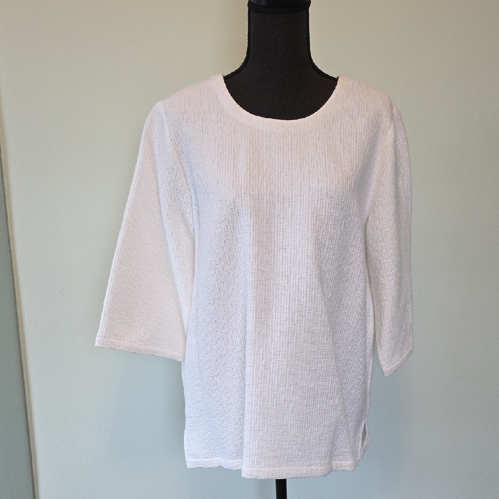 Eileen Fisher White Textured Round-Neck Tunic